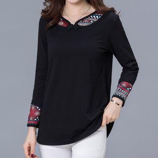 Long-sleeve Print Panel T-shirt