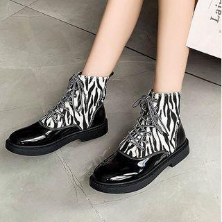Zebra Print Lace-up Short Boots