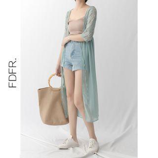 Embroidered Lace-up Long Jacket