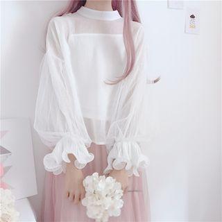 Set: Mesh Panel Long-sleeve Top + Camisole Top