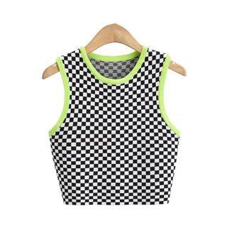 Checker Print Crop Tank Top