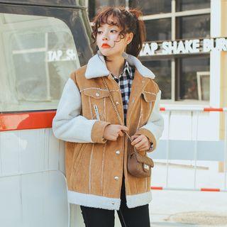 Fleece Trim Corduroy Panel Jacket