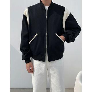 Reversible-zip Two-tone Baseball Jacket