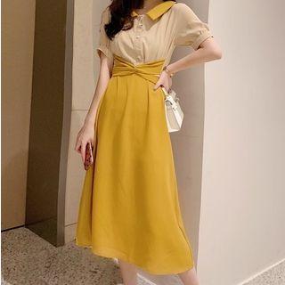 Tie-back Panel Short-sleeve Midi Dress