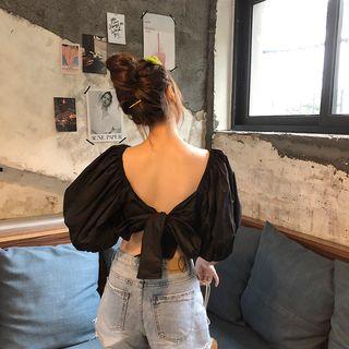 Open Back Puff-sleeve Crop Top