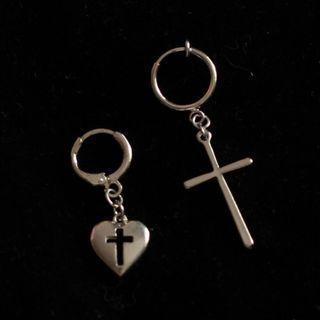 Cross & Heart Asymmetrical Alloy Dangle Earring