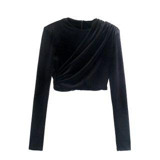 Long-sleeve Ruched Velvet Crop Top