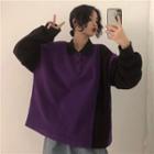 Collared Color Panel Sweatshirt Purple - One Size