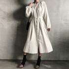 Buttoned Long Peasant Dress With Sash Cream - One Size