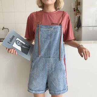 Striped Cuff-hem Denim Jumper Shorts