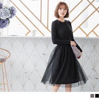 Knit Panel Mesh Dress