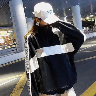 Polo Collar Color Block Lettering Pullover