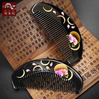Moon & Floral Print Wooden Hair Comb As Shown In Figure - One Size