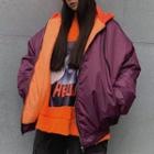 Two-tone Hooded Padded Jacket As Shown In Figure - One Size