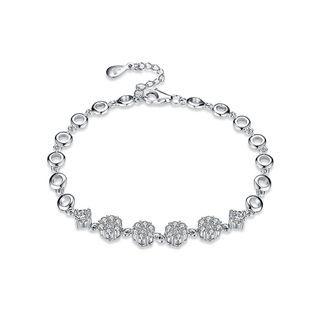 925 Sterling Silver Elegant Fashion Romantic Flower Bracelet With Cubic Zircon Silver - One Size
