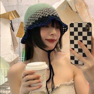 Two-tone Eyelet Knit Beanie