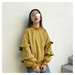 Mock Neck Frilled Ruffle Pullover