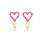 Fashion Simple Plated Gold Enamel Pink Heart-shaped Geometric Earrings Golden - One Size