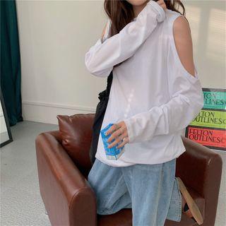 Plain Cutout Long-sleeve Loose-fit Top - 3 Colors