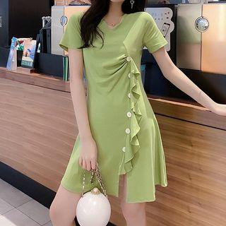 Short-sleeve Asymmetric Ruffled A-line T-shirt Dress