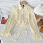 Ribbon-back Chiffon Crop Shirt Almond - One Size