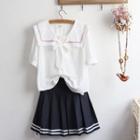 Short-sleeve Shirt / Mini A-line Pleated Skirt / Set