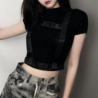 Mock-neck Cargo Short-sleeve Top