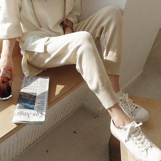 Drawcord Knit Jogger Pants Beige - One Size