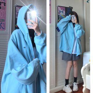 Printed Letter Hooded Long-sleeve Jacket As Shown In Figure - One Size