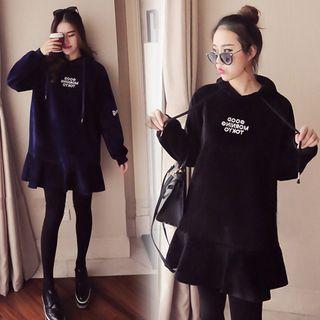 Mini Letter Embroidered Velvet Hoodie Dress