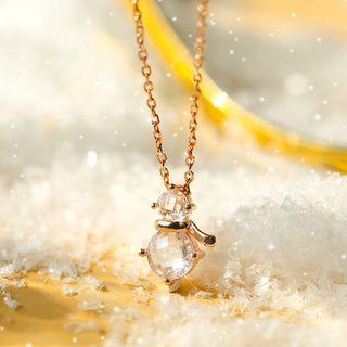 925 Sterling Silver Faux Crystal Snowman Pendant Necklace 925 Silver - Necklace - Snowman - One Size