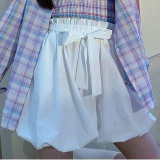 High-waist Plain Puffy Shorts