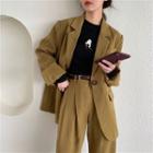 Oversize Single-button Blazer / High-waist Straight-fit Pants