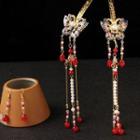 Fringed Alloy Hair Stick 1 Pair - Gold & White & Red - One Size