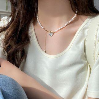 Heart Pendant Freshwater Pearl Necklace Necklace - Faux Pearl - White - One Size