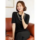 Inset Faux-pearl Necklace Top