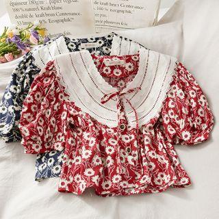 Peter Pan-collar Printed Crop Top