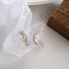 Rhinestone Open Hoop Earring 1 Pair - S925 Silver Earrings - White - One Size