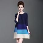 3/4-sleeve Color Block A-line Dress