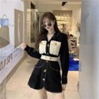 Contrast Pocket Lapel Collar Mini Dress