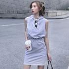 Set: Hooded Sleeveless Top + Pencil Skirt Gray - One Size