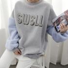 Furry-sleeve Letter-printed Oversized Pullover