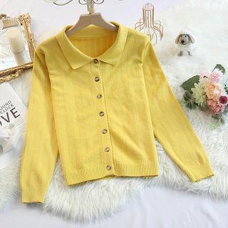 Polo Neck Pointelle Cardigan