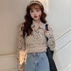 Long-sleeve Floral Chiffon Shirt / Spaghetti Strap Knit Top