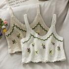 Embroidered Open-knit Crop Tank Top