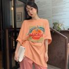 3/4-sleeve Orange Print T-shirt