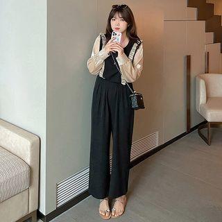 Long-sleeve Two-tone Straight Leg Jumpsuit