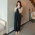Long-sleeve Two-tone Straight Leg Jumpsuit