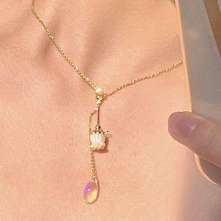 Faux Crystal Rose Pendant Necklace 1 Pc - 0606a - Faux Crystal Rose Pendant Necklace - One Size