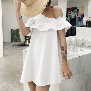One-shoulder Ruffle Tunic Dress White - One Size